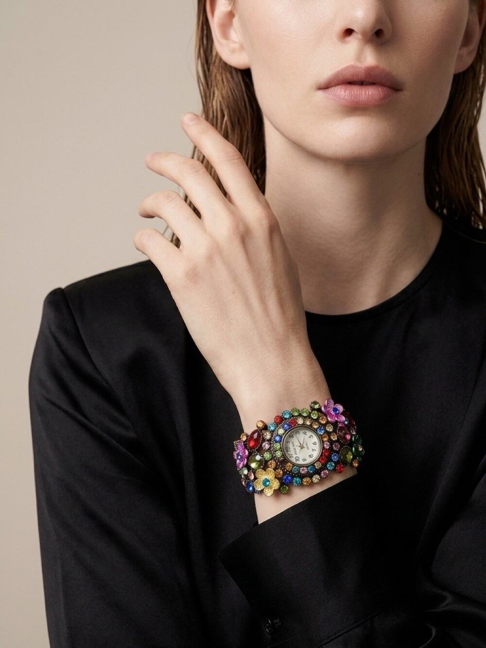 Vintage CiCi Faye Womens Watch Chunky Fashion Costume Rhinestones Boho Unteste